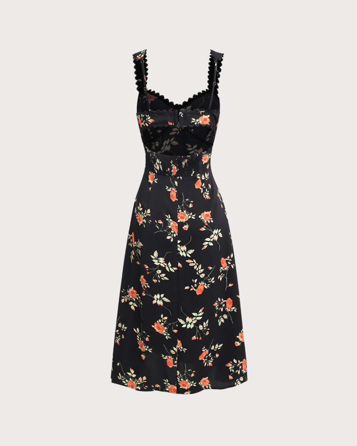 Zwarte Bloemen Maxi Jurk met Ruffles en Spaghetti Straps